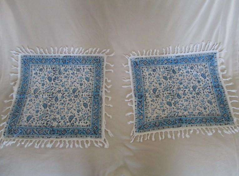 Two beautiful square hand blocked (natural dyed) Iranian Ghalamkar Tale cloths - both floral