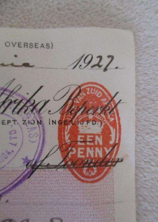 Batch of 22 antique 1927 National Bank of South Africa cheques in consecutive order