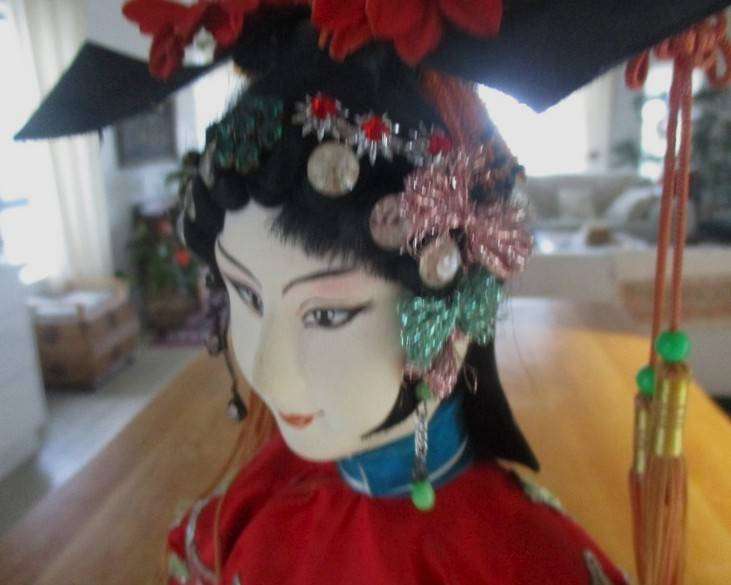 Exceptionally large vintage Chinese Peking Opera doll with exquisitely embroidered outfit