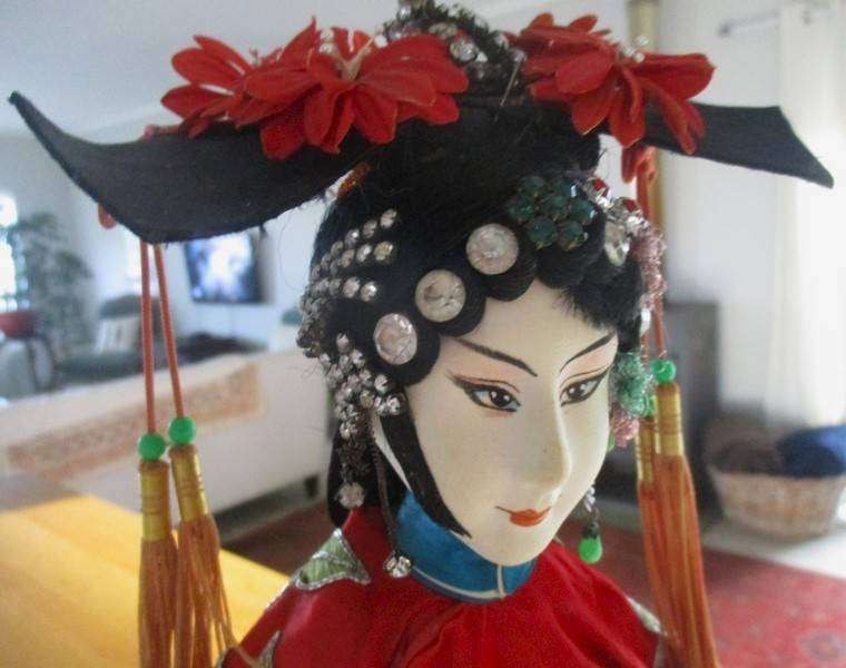 Exceptionally large vintage Chinese Peking Opera doll with exquisitely embroidered outfit