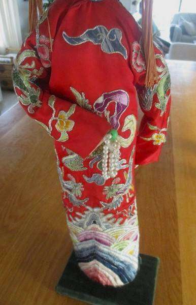 Exceptionally large vintage Chinese Peking Opera doll with exquisitely embroidered outfit