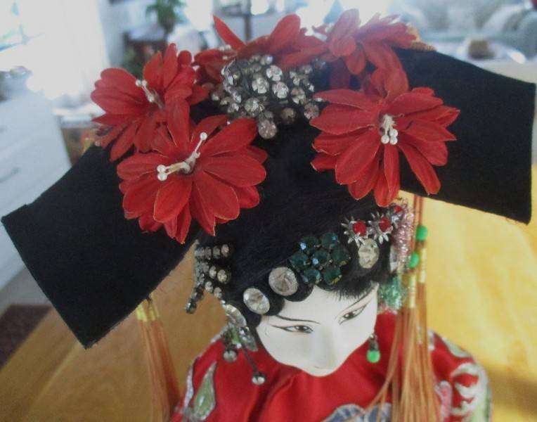 Exceptionally large vintage Chinese Peking Opera doll with exquisitely embroidered outfit