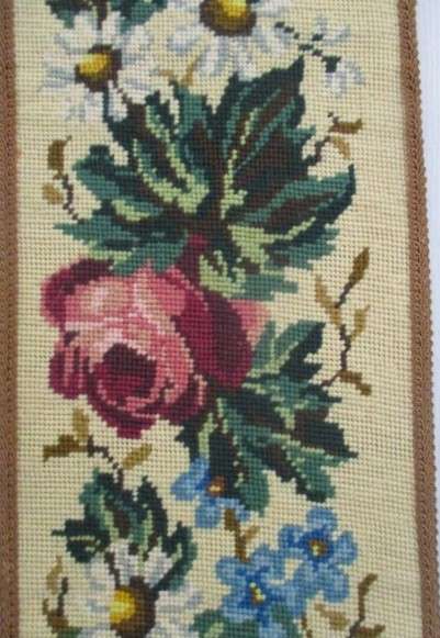 Well made vintage tapestry wall hanging with roses and flowers and ornate metal top and bottom frame