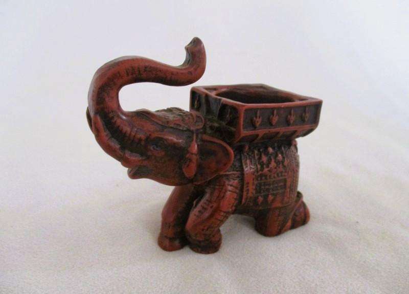 Decorative Indian kneeling elephant votive candle holder - signed