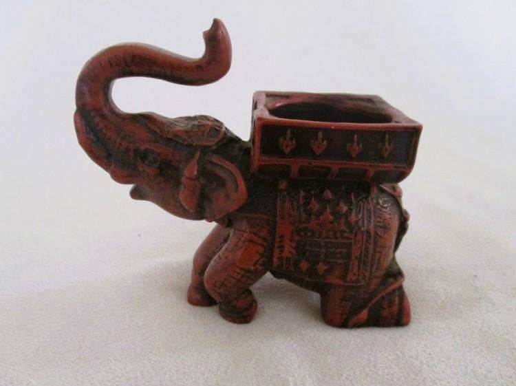 Decorative Indian kneeling elephant votive candle holder - signed