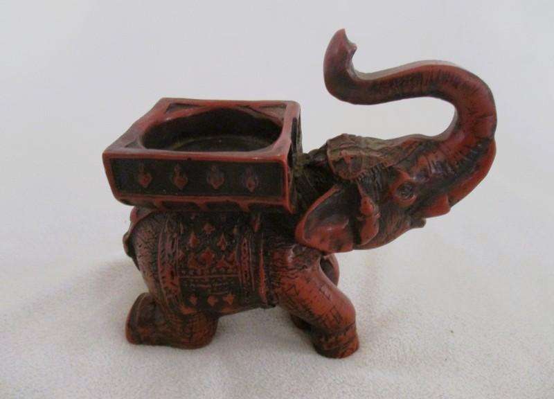 Decorative Indian kneeling elephant votive candle holder - signed