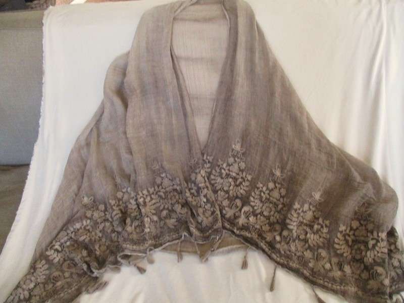 A beautiful two toned coffee embroidered reversable  Pashmina/Throw