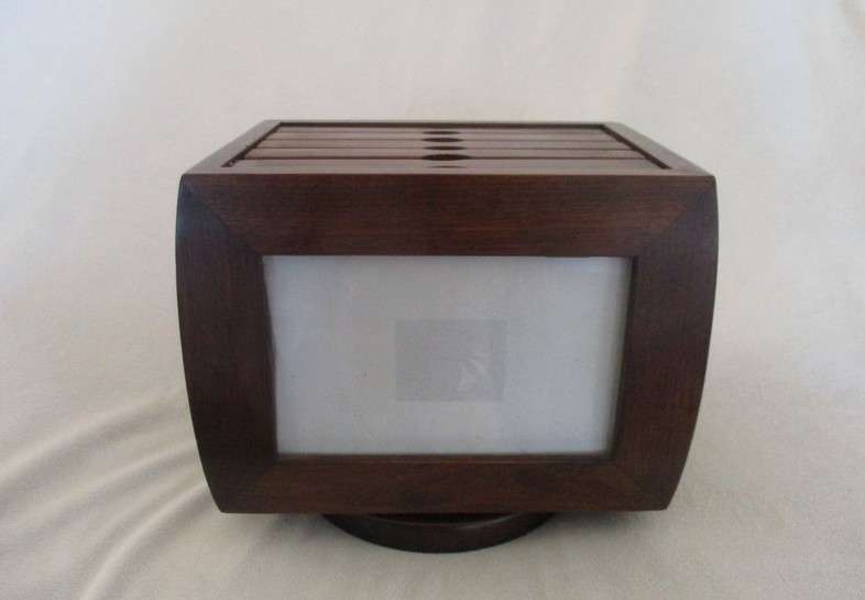 Quality rotating solid wood memento box for photos/postcards/cds/cards etc