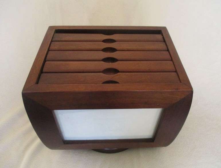 Quality rotating solid wood memento box for photos/postcards/cds/cards etc