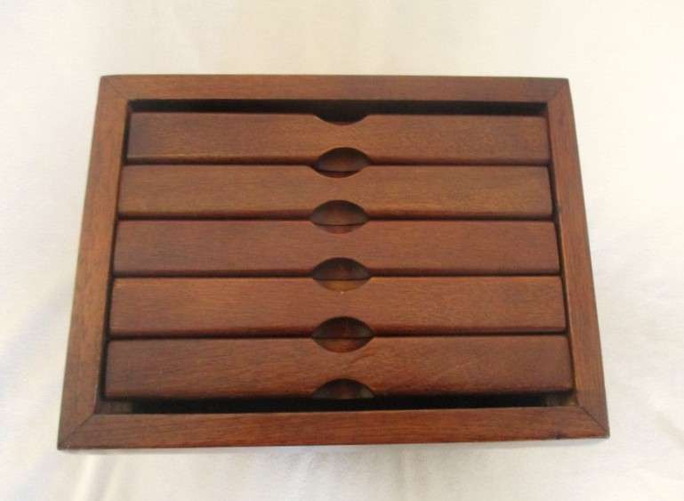 Quality rotating solid wood memento box for photos/postcards/cds/cards etc