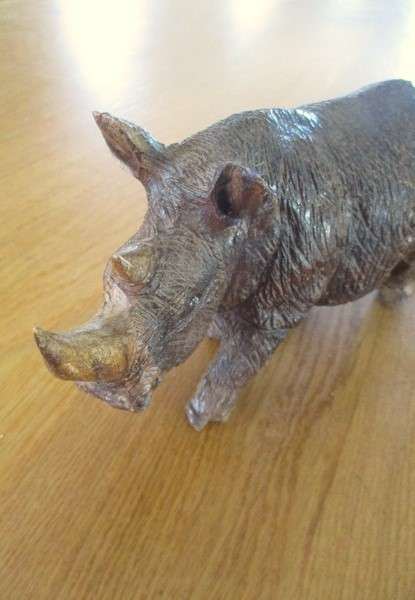 Very detailed hand carved wooden Rhino