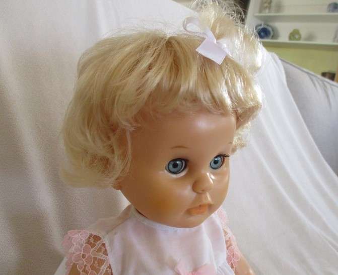 Beautiful Vintage 44cm tall First Love drink and wet doll in original dress