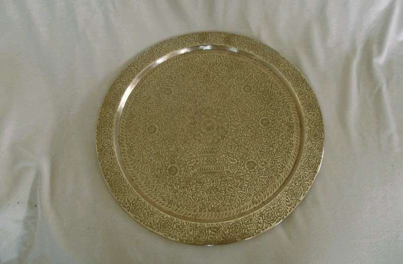 A very large, vintage intricately engraved brass tray from India - wonderful condition