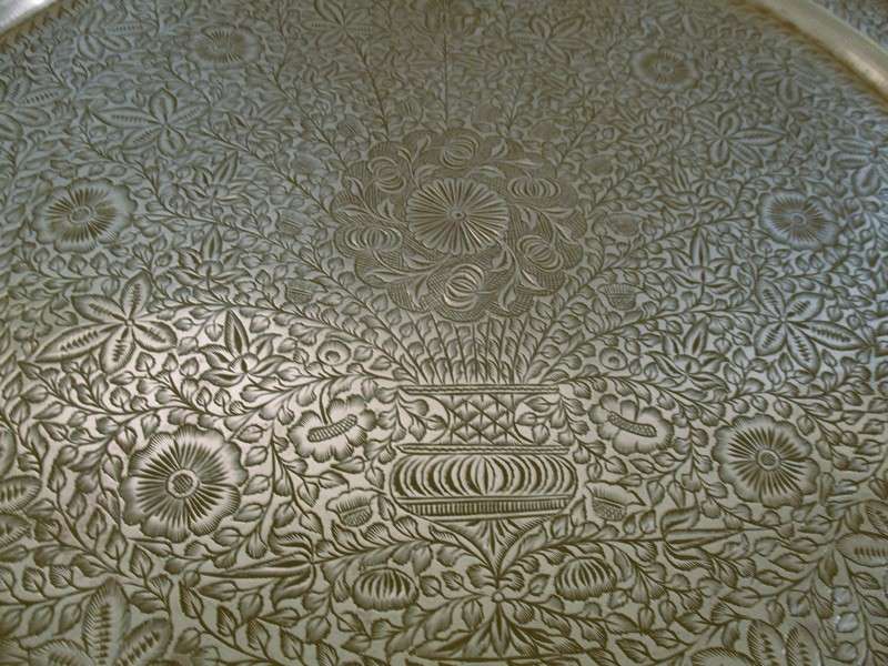 A very large, vintage intricately engraved brass tray from India - wonderful condition