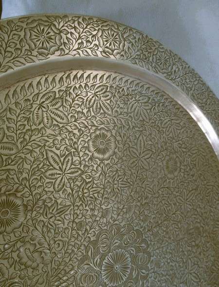 A very large, vintage intricately engraved brass tray from India - wonderful condition