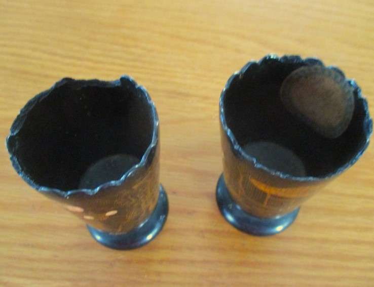 Antique Lacquered wood Chinese Tea Box (signed) and two lacquered wood cups