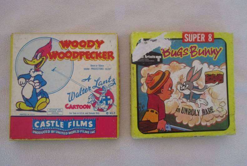 Two vintage Cartoon 8mm film reels in original boxes - Bugs Bunny and Woody Woodpecker