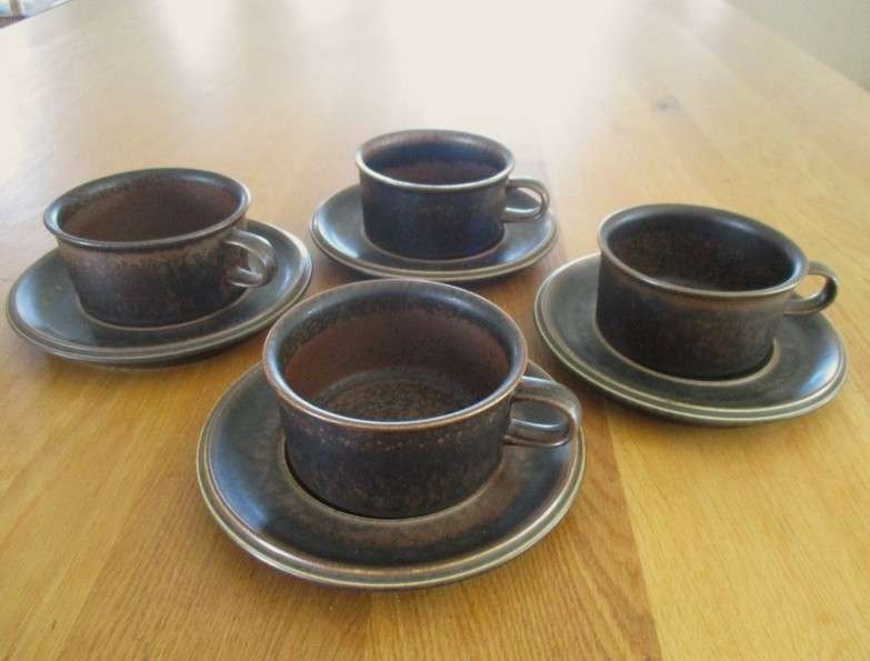 Four large vintage Arabia Ruska, Finland cups and saucers