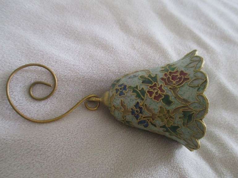 Beautiful cloisonne style bell on stand - very decorative