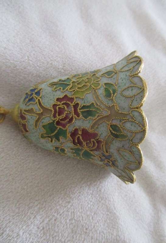 Beautiful cloisonne style bell on stand - very decorative