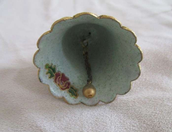 Beautiful cloisonne style bell on stand - very decorative