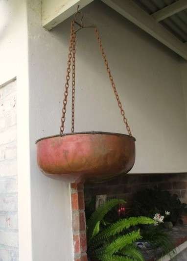 Absolutely HUGE shabby chic hanging multi-plant copper container for garden or patio