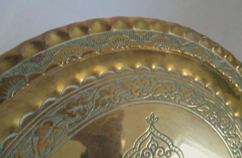 Vintage intricately engraved Mesika  & Sons, Israel brass wall plate