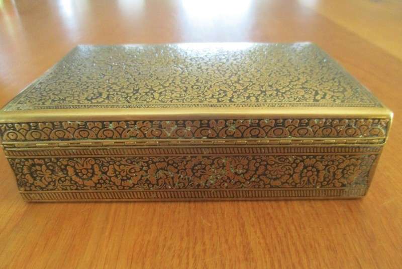 2. - A vintage/antique beautifully engraved solid brass cigar/keepsake box - wood lined