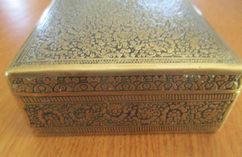 2. - A vintage/antique beautifully engraved solid brass cigar/keepsake box - wood lined
