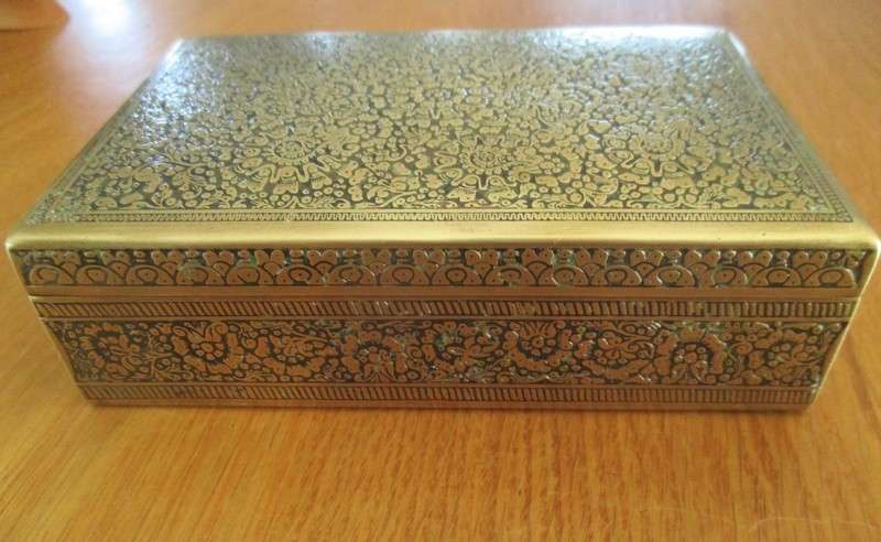 2. - A vintage/antique beautifully engraved solid brass cigar/keepsake box - wood lined