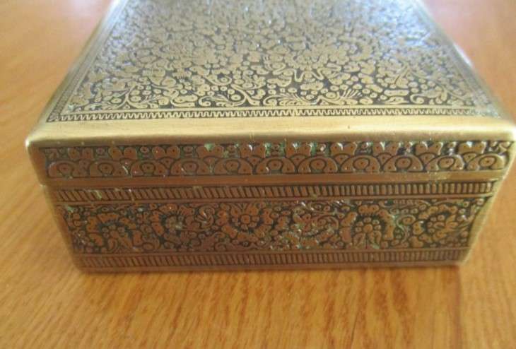2. - A vintage/antique beautifully engraved solid brass cigar/keepsake box - wood lined