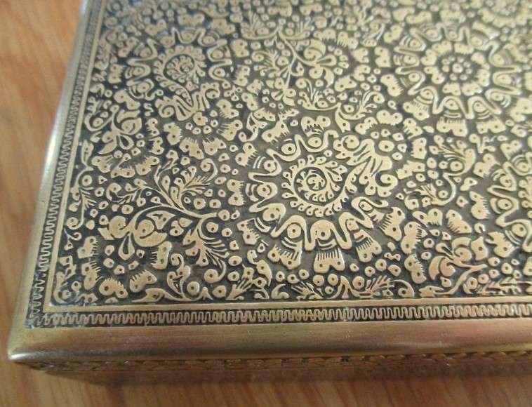 2. - A vintage/antique beautifully engraved solid brass cigar/keepsake box - wood lined