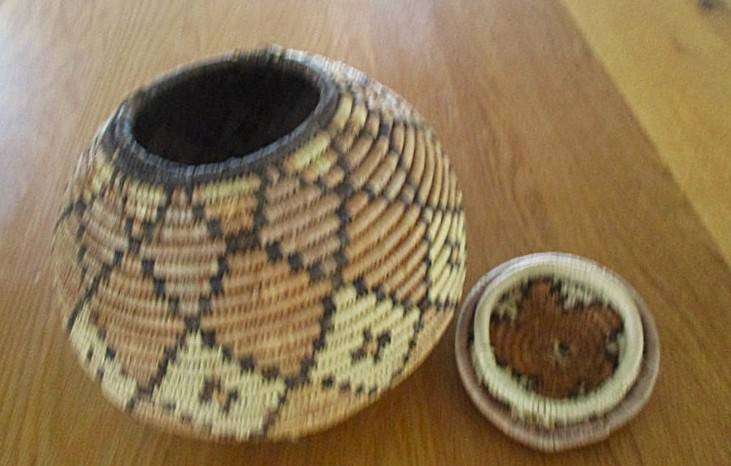 Two vintage, expertly woven lidded snake charmer's baskets in great condition
