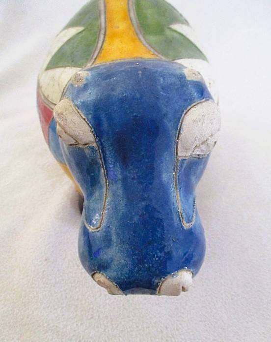 Large collectable Raku hippo - signed Y by artist - awesome colours!