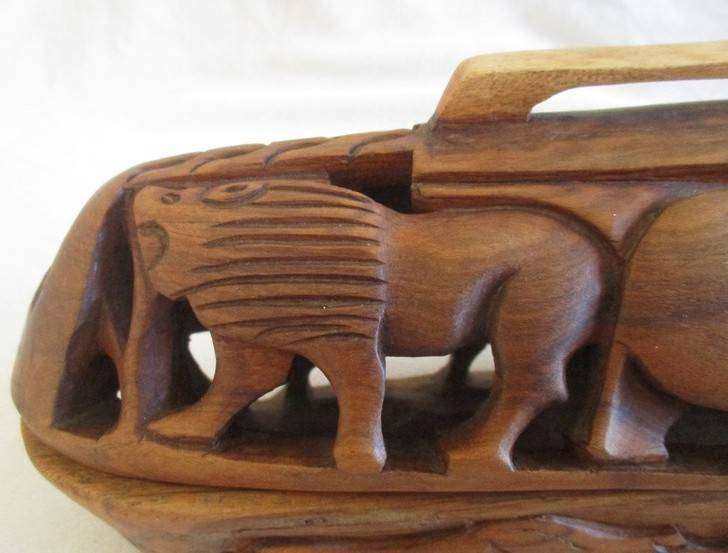 Vintage African Bread Box - intricately hand carved out of a single piece of wood