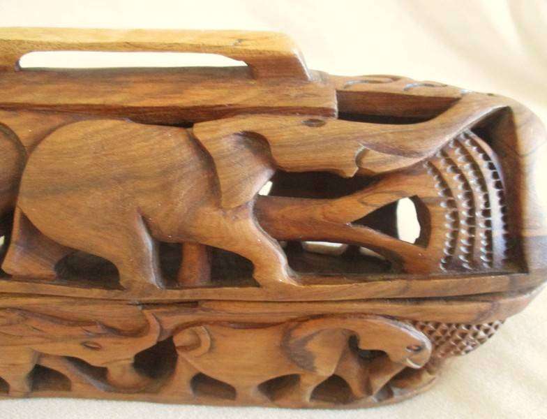Vintage African Bread Box - intricately hand carved out of a single piece of wood