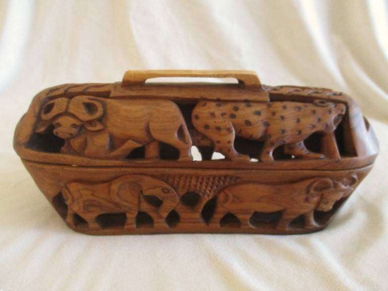 Vintage African Bread Box - intricately hand carved out of a single piece of wood