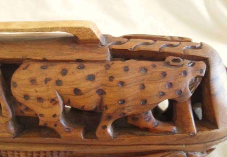 Vintage African Bread Box - intricately hand carved out of a single piece of wood