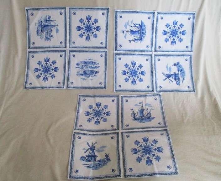 Three pretty blue and white cloths with Dutch scenes