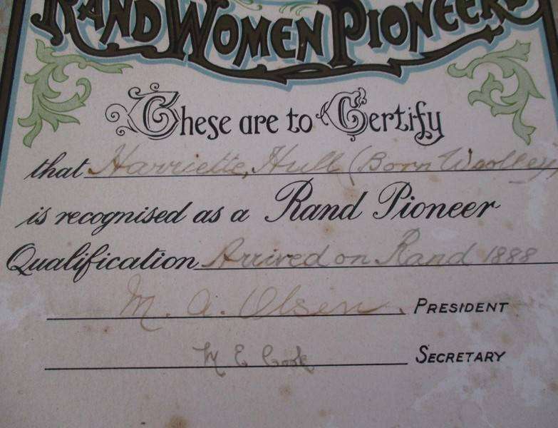 Ultra rare historical document - A Rand Pioneer's certificate