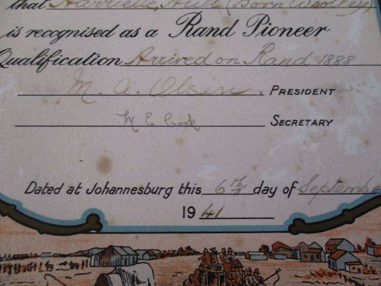 Ultra rare historical document - A Rand Pioneer's certificate