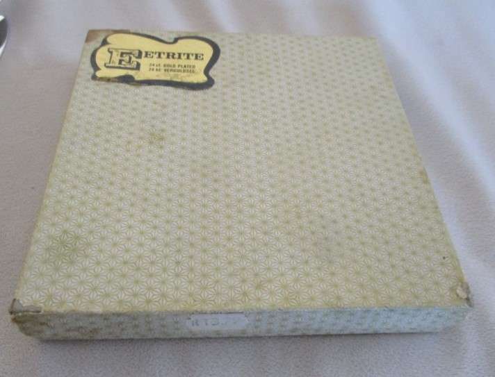 Eetrite 24ct gold plated cake forks in box PLUS 6 rare butter knives - introductory set 1970's