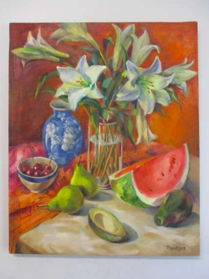 Vibrant large original oil on canvas by South African artist Peggy Hodges - Market value R2500 plus