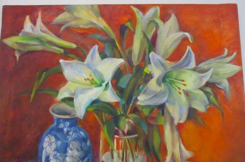 Vibrant large original oil on canvas by South African artist Peggy Hodges - Market value R2500 plus