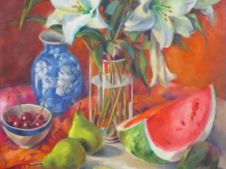 Vibrant large original oil on canvas by South African artist Peggy Hodges - Market value R2500 plus