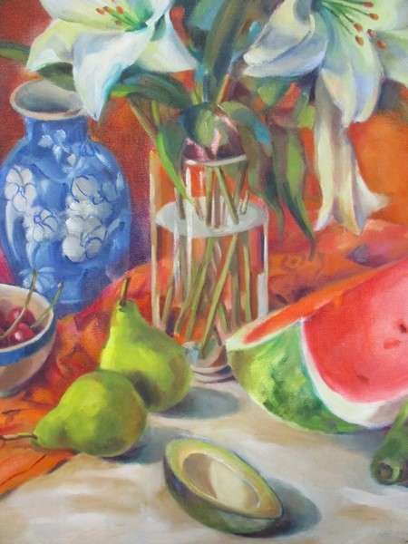 Vibrant large original oil on canvas by South African artist Peggy Hodges - Market value R2500 plus