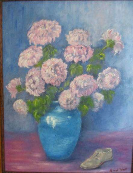 Large original painting in beautiful wooden frame - signed