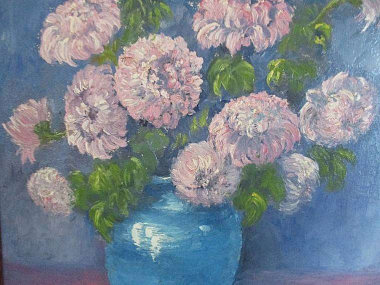 Large original painting in beautiful wooden frame - signed