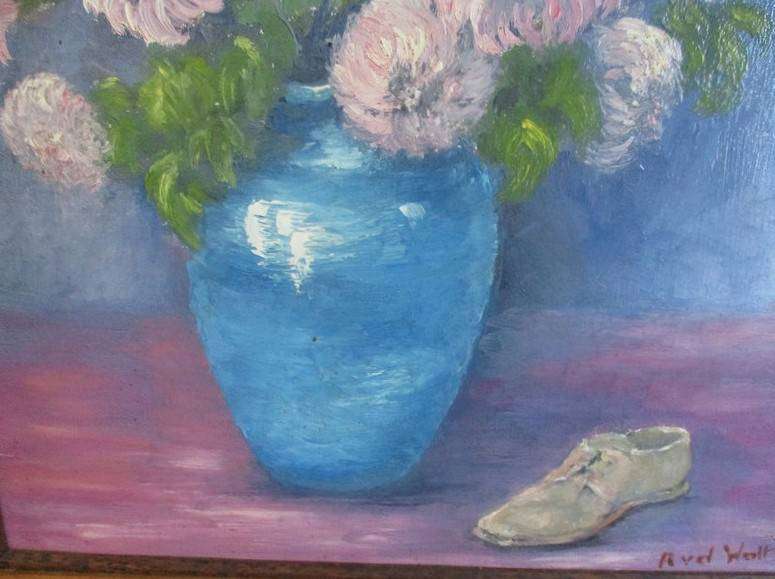 Large original painting in beautiful wooden frame - signed