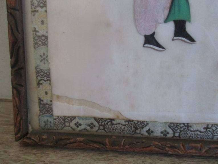 Set of two rare antique Canton Qing Dynasty original paintings depicting theatrical troupe